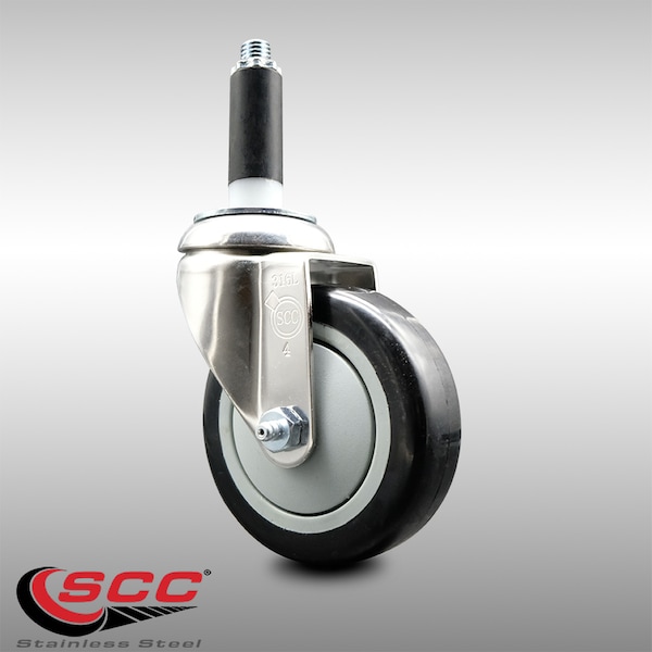 4 Inch 316SS Black Polyurethane Wheel Swivel 3/4 Inch Expanding Stem Caster
